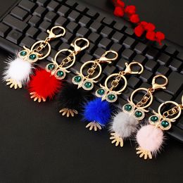 Cell Phone Straps & Charms Alloy Diamond Inlaid Plush Owl Car Keychain Creative Bag Pendant Metal Ring HandBag Women Accessories Gift Wholesale 2023