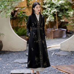 Ethnic Clothing Highend Autumn Women Trench Coat Retro Elegant Embroidery Aline Lady Party Hanfu Dress SXXL 231212