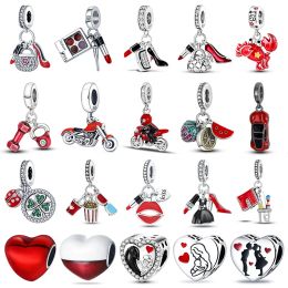 Plata De Ley 925 Motorcycle Love Beads High Heels Charms Women Fit Original Pando Bracelet Fine Birthday Jewellery Gift