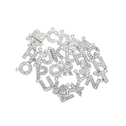 20pc lot N - Z silver Rhinestones pendant letter charm 15mm diy hang accessories fit for pet collars leather wristband keychains m285B