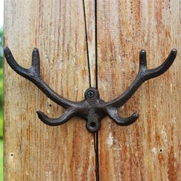 5 Pieces Nature Wall Hook Deer Antlers Cast Iron Bracket Hanger Home Garden Decorations Key Coat Holder Wall Mount Rustic Brown Vi235F