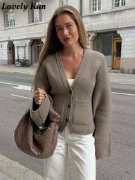 Fashion Solid Ruched Quilted Spliced Cardigans Women V Neck Single Breasted Jumpers Autumn New Female Highstreet Sweaters