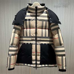 2023 New British Designer Down Jacket Winter Classic Plaid Double-sided Hoodie Coat and Women's Same