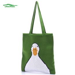 Women Fashion Kawaii Cartoon Duck Hand Casual Fun Country Knitted Cute Simple Pure Tote Bags257L