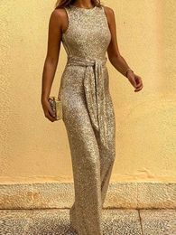 Women's Jumpsuits Rompers 2023 Summer Round Neck Sleeveless Top Personalised Sequin Silver Dot Backless jumpsuit for Women 231213