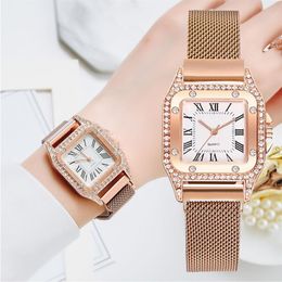 New Watches Women Square Rose Gold Wrist Watches Magnetic Fashion Brand Watches Ladies Quartz Clock montre femme285A
