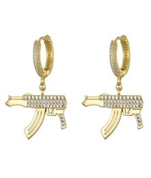 Unisex Fashion Mens Women Earrings Gold Silver Colour Ice Out CZ Gun Earrings Fashion Hip Hop Earrings Gift9480189