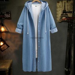 Women's Jackets Womens Denim Jacket Full Sleeve Loose Hooded Women Coat Long Cardigan Single-breasted Ankle Length Windbreak Outwear Streetwear YQ231213