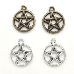 100pcs pentagram Alloy Charms Pendant Retro Jewellery Making DIY Keychain Ancient Silver Bronze Pendant For Bracelet Earrings 20x1161S