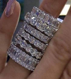 Princess CZ Diamond Eternity Womens Iced Out Wedding Engagement Ring For Women Vintage Fashion Jewelry7525713