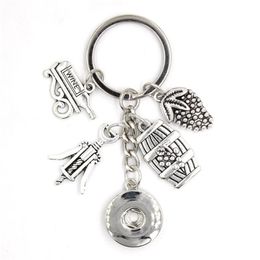 New Arrival DIY Interchangeable 18mm Snap Jewellery Wine Key Chain Snap Button Keychain Handbag Charm Key Ring Wine Lover Gifts for 313f