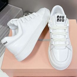 miui New Sole Bestquality Genuine Leather Thick Small Home White Shoes for Women Increase Height and Lightweight White Leather Lace Up Versatile Board Shoes Retro Tr