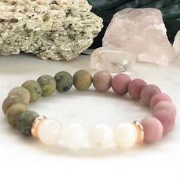 MG0853 8 MM Moonstone Bracelet Matte Unakite Rhodonite Energy Mala Bracelet Women's Yoga Balance Protection Bracelet262y