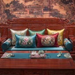 Pillow Embroidered Flower Covers 45x45 Vintage Chinese Style Bloom Elegant Embroidery Coussin Sofa Decorative Case