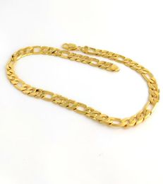 Stamped 24 K Solid Yellow Gold Figaro Chain Link Necklace 12mm Mens RealCarat Gold filled Birthday Christmas Gift6880296