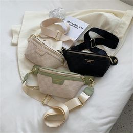 Waist Bags Women Packs Wide Strap Crossbody Chest Bag Female Elegant Plaid PU Leather Fanny Ladies Stylish 220831348K