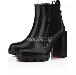 Famoso design rosso Stivaletti con suola con suola Stivaletti da donna Bottiglie da donna in vera pelle nera Stivaletti di marca di lusso Capahuttas Movidastic