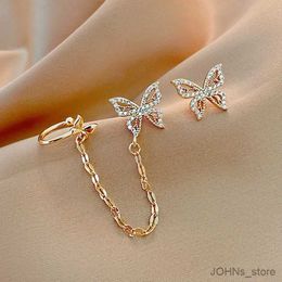 Stud Exquisite Rhinestone Butterfly Ear Clip Hanging On The Ear Women Trendy Asymmetrical Chain Tassel Fake Earrings Party Jewelry R231213