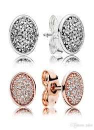 18K Rose Gold Round Disc Stud EARRING for 925 Silver CZ Diamond Earrings with Original box set Women Wedding Gift Jewelry2269288