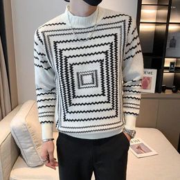 Men's Sweaters Autumn Winter Pullover Round Neck Solid Screw Thread Chequered Lantern Long Sleeve Sweater Knitted England Style Tops