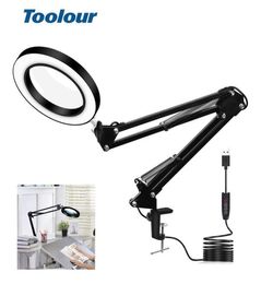 Toolour 5X Welding Magnifier USB 3 Colours LED Illuminated Lamp Loupe Reading Rework Soldering Magnifying Glass Flexible Desk T20057138367
