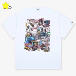 Black White Full Graphics Print Casual Loose T-shirt Men Women Sleeve Embroidery Tee Top Cotton T Shirt