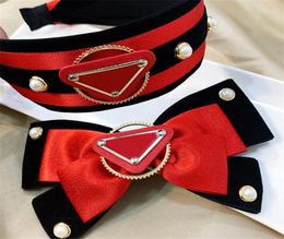 Luxury Letter Printed Headbands Bow Pearl Hair Hoop Designer Triangle Velvet Hairpins Hair Clips Girl Hair Bands8860360