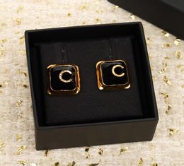 Luxury charm square shape stud earring with red color design in 18k gold plated have box stamp PS30147765262