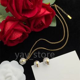 Designer Ear Stud Necklace Set Earring Gold Brand Earrings Womens Pearl Pendant Necklaces Jewellery Luxury Necklace Earings Sets With Box