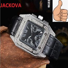 All Dials Working Women Mens Square Wristwatch 42mm Quartz Movement Male Time Clock Watch Roman Number Diamonds Ring Watches289A