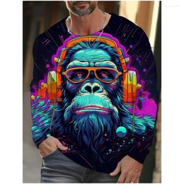 Mens T Shirts Man Shirt Hip Hop Monkey T-Shirt Men Long Sleeve 3d Printed Pullover Tshirt Oversized Clothing O-Neck Male Tee Top