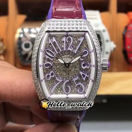 35mm Fashion Ladies Collection V32 SC DT Watches Swiss Quartz Womens Watch Gypsophila Dial Steel Diamond Case Pureple Leatehr Rubb231y