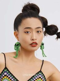 Dangle Earrings 2023 Design Irregular Green Alien For Woman Hand-woven Wool FashionStud Ear Piercings Unusual Accessories Girls