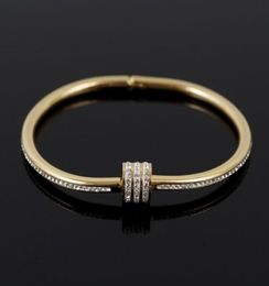 Bangle Luxury CZ Crystal Goldplated Stainless Steel Women Bracelet For Women039s Wedding Wristband Jewelry DropBangle3864562