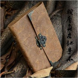 Notepads Wholesale Wholesale-Authentic Cowe Harder Book Diary Password With Lock Notepad Genuine Leather European Retro Notebook Drop Otkjt