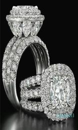 Wieck Stunning Luxury jewelry Couple Rings 925 Sterling Silver Pear Cut Emerald Multi Gemstones Wedding Bridal Ring Set6451377