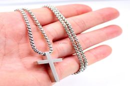 Jewellery silver Colour Stainless Steel Polished huge cross pendant necklace 24 inch 3mm Rolo box chain for women mens XMAS Gifts5625500