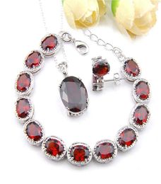 Luckyshien Oval Red Garnet Gems Bracelet Stud Pendants Sets 925 Silve Necklaces For Women Fashion Charm Jewellery Sets Xmas Gift3189156