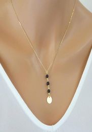 Pendant Necklaces 10pcs Black Lava Stone Disc Essential Oil Diffuser Chain Necklace Jewelry Ball Bead7811026
