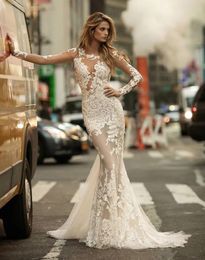 Sexy Backless Lace Mermaid Wedding Dresses Long Sleeves Jewel Neck Summer Beach Bridal Gowns Illusion Boho Vestido De Novia 2024
