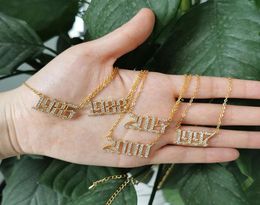 Crystal Letter Pendant For Women Zircon Birth Year Gold Chain 1996 1997 Initial Choker Jewelry3986791