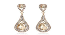 Luxury Designer Teardrop Champagne Crystal Drop Earrings For Women Gold Colour Dangle Charm Long Earings Bridal Wedding Jewelry7088322