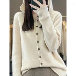 Women's Hoodies Autumn And Winter Pure Wool Hooded Cardigan Solid Color Sweater Loose Hoodie Knitted Cashmere