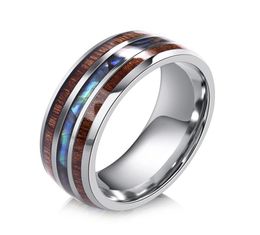 Cluster Rings Wood Inlay Titanium Steel For Men 8 Mm Abalone Shell Tungsten Carbide Ring OBSEDE Fashion Male Jewellery Accessory 515818850