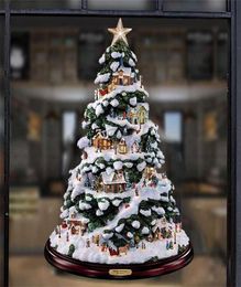 20x30cm Christmas Crystal Tree Santa Claus Snowman Rotating Sculpture Window Paste Sticker Winter Year Party Home Decoration 211028121674
