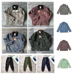 Mens Designer Jackets vintage washed canvas carhart Pullover coat Lapel Neck woolen clothes carharttlys outwear padded coats Hip Hop long pants trousers
