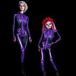 Cosplay Halloween Gruseliges Skelett Kostüm Erwachsene Kinder Familie Horror Schädel Overall Karneval Party Eltern-Kind-Pyjama Outfits 231212