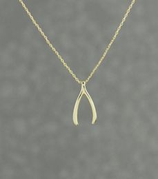 Trendy Wishbone Lucky Pendant Gold Silver Plated Fashion Jewelry Statement Necklace Women Necklaces3740194