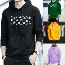 Men's Hoodies Sweatshirts Men Fashion 2023 Autumn Daisy Print Hip Hop Casual Long Sleeve Tops Harajuku Draw String Pullover Streetwear