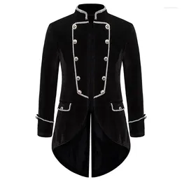 Men's Suits Black Stand Collar Double Breasted Velvet Suit Blazer Jacket Men Vintage Gothic Steampunk Tailcoat Cosplay Costume